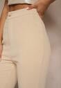 Beżowe Spodnie High Waist Dzwony z Wiskozą Blazza