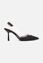 Czarne Sandały Slingback na Obcasie z Przezroczystą Wstawką i Cyrkoniami Senoreth