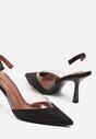 Czarne Sandały Slingback na Obcasie z Przezroczystą Wstawką i Cyrkoniami Senoreth