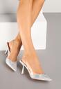 Srebrne Sandały Slingback na Obcasie z Przezroczystą Wstawką i Cyrkoniami Senoreth