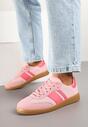 Różowe Sneakersy na Kauczukowej Podeszwie Ozdobione Paskami Emidi