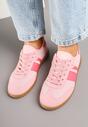 Różowe Sneakersy na Kauczukowej Podeszwie Ozdobione Paskami Emidi