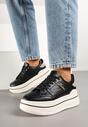Czarne Sneakersy z Brokatem na Platformie Larinea