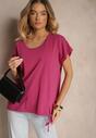 Fioletowy Bawełniany T-shirt w Stylu Oversize z Rękawami Nietoperz Alolia
