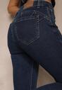 Granatowe Jeansy High Wiast z Cyrkoniami o Fasonie Slim Walinea