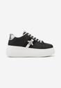 Czarne Sneakersy z Ozdobną Aplikacją Owada z Przeszyciami na Platformie Ommea