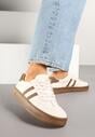 Beżowo-Brązowe Sneakersy Sportowe z Ozdobnymi Paskami i Przeszyciami Wenilan