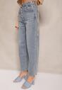 Niebieskie Jeansy High Waist z Bawełną o Kroju Mom Fit Efalina