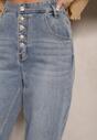 Niebieskie Jeansy High Waist z Bawełną o Kroju Mom Fit Efalina