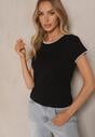 Czarny T-shirt z Bawełny z Ozdobną Lamówką Elanicea