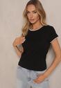 Czarny T-shirt z Bawełny z Ozdobną Lamówką Elanicea