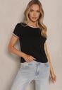 Czarny T-shirt z Bawełny z Ozdobną Lamówką Elanicea