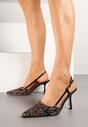 Czarne Tweedowe Szpilki Typu Slingback z Noskiem w Szpic Binea