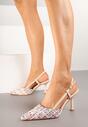 Beżowe Tweedowe Szpilki Typu Slingback z Noskiem w Szpic Binea