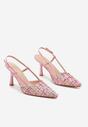 Różowe Tweedowe Szpilki Typu Slingback z Noskiem w Szpic Binea