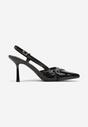 Czarne Sandały Lakierowane na Szpilce Slingback Ozdobione Klamrami Zohna