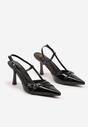 Czarne Sandały Lakierowane na Szpilce Slingback Ozdobione Klamrami Zohna