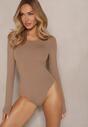Brązowe Body Typu Longsleeve o Dopasowanym Kroju Fiterta