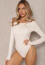 Jasnobeżowe Body Typu Longsleeve o Dopasowanym Kroju Fiterta