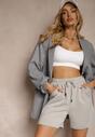 Szare Dresowe Szorty z Wiskozą Bermudy High Waist Setallira