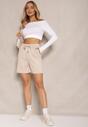 Beżowe Dresowe Szorty z Wiskozą Bermudy High Waist Setallira