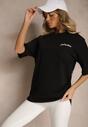 Czarny T-shirt Koszulka z Bawełny Ozdobiona Nadrukiem i Napisem Just Be There Felena