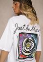 Biały T-shirt Koszulka z Bawełny Ozdobiona Nadrukiem i Napisem Just Be There Felena