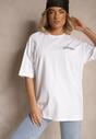 Biały T-shirt Koszulka z Bawełny Ozdobiona Nadrukiem i Napisem Just Be There Felena