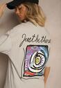 Beżowy T-shirt Koszulka z Bawełny Ozdobiona Nadrukiem i Napisem Just Be There Felena