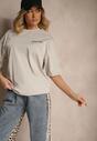 Beżowy T-shirt Koszulka z Bawełny Ozdobiona Nadrukiem i Napisem Just Be There Felena