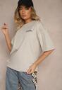 Beżowy T-shirt Koszulka z Bawełny Ozdobiona Nadrukiem i Napisem Just Be There Felena