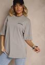 Szary T-shirt Koszulka z Bawełny Ozdobiona Nadrukiem i Napisem Just Be There Felena