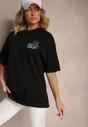 Czarna T-shirt Koszulka  Bawełniana z Nadrukiem Berriana