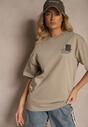 Beżowa T-shirt Koszulka   Bawełniana z Nadrukiem Berriana