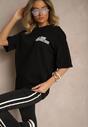 Czarna Koszulka T-shirt Ozdobiona Nadrukiem na Plecach Arilora