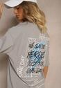 Szara Bawełniana Koszulka  T-shirt z Nadrukiem na Tyle i Napisami Danilaria