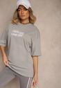 Szara Bawełniana Koszulka  T-shirt z Nadrukiem na Tyle i Napisami Danilaria