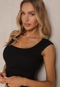 Czarny Dopasowany Top z Prążkowanej Tkaniny z Wiskozy Nelluria