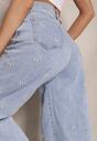 Niebieskie Jeansy z Bawełną i Wiskozą High Waist Ozdobione Haftem Sleffia
