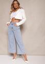 Niebieskie Jeansy z Bawełną i Wiskozą High Waist Ozdobione Haftem Sleffia
