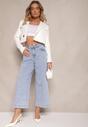 Niebieskie Jeansy z Bawełną i Wiskozą High Waist Ozdobione Haftem Sleffia