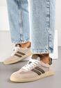 Beżowo-Brązowe Sneakersy w Stylu Tenisówek ze Skóry Naturalnej z Paskami Ilimrela