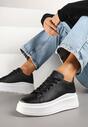 Czarne Sznurowane Sneakersy na Niskiej Platformie z Imitacji Skóry Ajanfa