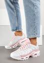 Biało-Różowe Buty Sportowe Sneakersy z Geometrycznym Tłoczeniem Vulinea