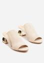 Beżowe Klapki na Słupku z Wycięciem i Transparentną Cholewką Saniriel