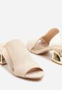 Beżowe Klapki na Słupku z Wycięciem i Transparentną Cholewką Saniriel