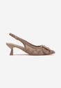 Ciemnobeżowe Sandały na Kaczuszce Typu Slingback Ozdobione Plecionką i Klamrą Elivrella