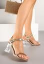 Złote Sandały z Transparentnym Paskiem z Cyrkoniami na Słupku Lanithra