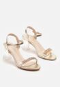 Złote Sandały z Transparentnym Paskiem z Cyrkoniami na Słupku Lanithra