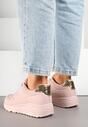 Różowe Buty Sportowe Sneakersy na Podeszwie z Tłoczeniami Zdobione Metaliczną Wstawką Arulla